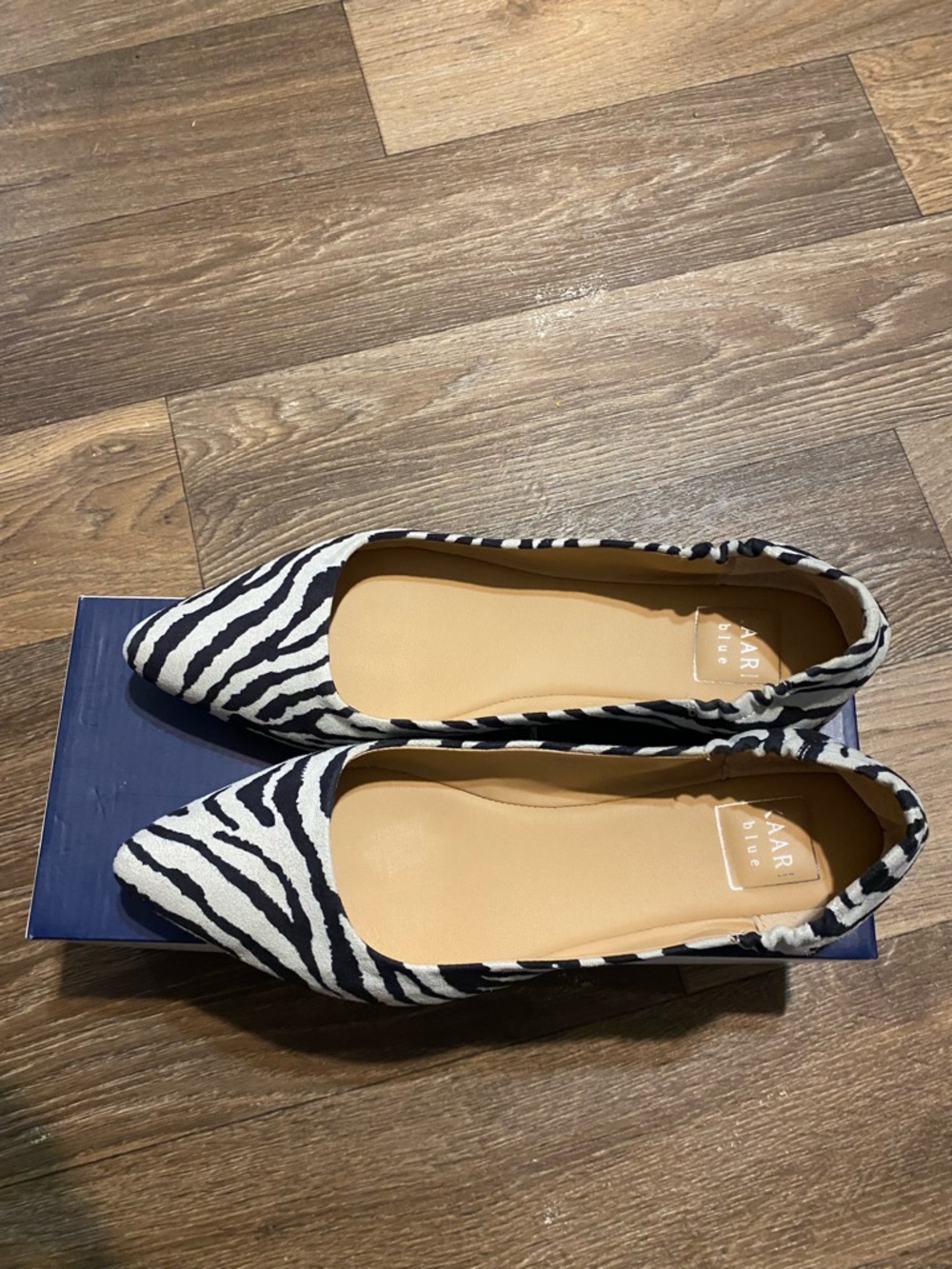 Kaari Blue Black & White Zebra-Print Pointed Toe Flats - Picture 4 of 4